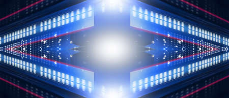 Dark background with lines and spotlights, blue neon light, night view. Abstract blue background....