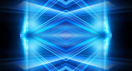 Dark background with lines and spotlights, blue neon light, night view. Abstract blue background....
