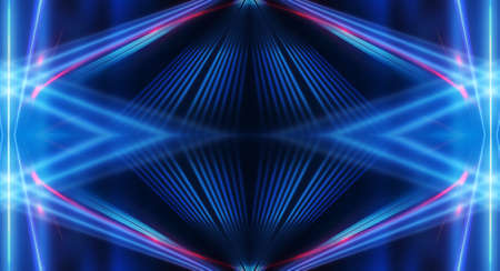 Dark background with lines and spotlights, blue neon light, night view. Abstract blue background....