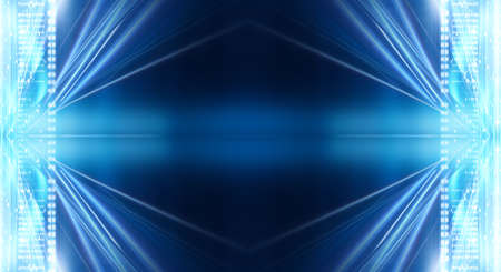 Dark background with lines and spotlights, blue neon light, night view. Abstract blue background....