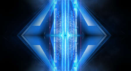 Dark background with lines and spotlights, blue neon light, night view. Abstract blue background....