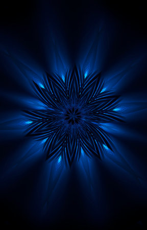 Abstract blue dark neon background with lines and spotlights, neon blue light, night view. Modern futuristic background, empty stage with lights.の写真素材