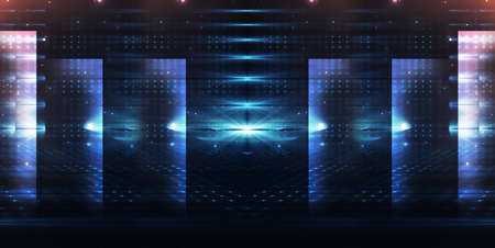 Light effect, blurred background. Wet asphalt, night view of the city, neon reflections on the...