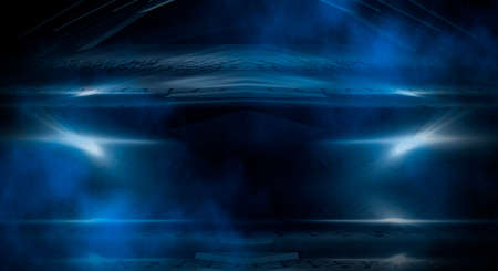 Dark abstract futuristic background. Neon lines glow. Neon lines, shapes. Multi-colored glow, blurry...