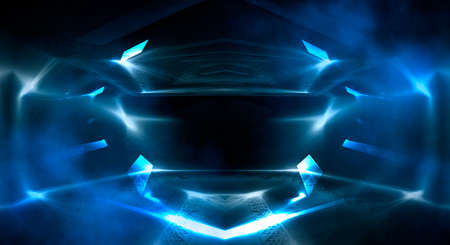 Dark abstract futuristic background. Neon lines glow. Neon lines, shapes. Multi-colored glow, blurry...