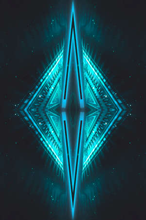 Neon landscape, night view. Futuristic fantasy night landscape with abstract landscape and island,...