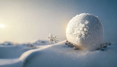 Snow ball, winter snow background. Shine of snow in the light. Beam of light on the snow. night snow. 3D illustration.の写真素材