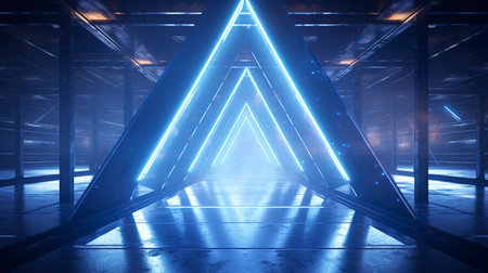 Dark empty concrete interior, neon, reflection. Generation AIの素材