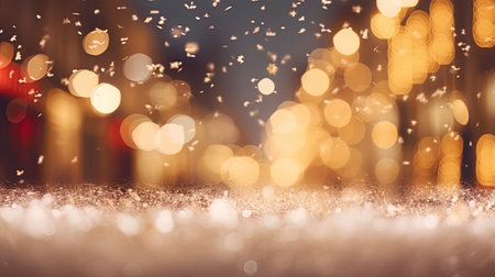 Blurred bokeh of a festive winter city, big city lights. Generation AIの素材