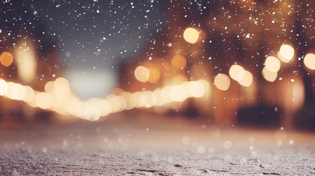 Blurred bokeh of a festive winter city, big city lights. Generation AIの素材