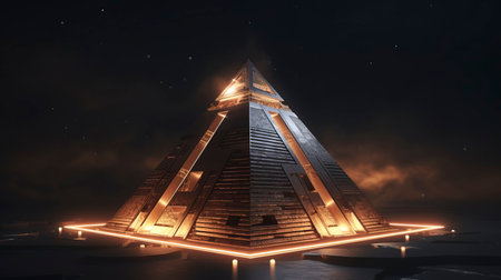 Egyptian pyramids night view, fantasy Ancient Egyptian landscape. AI Generationの素材