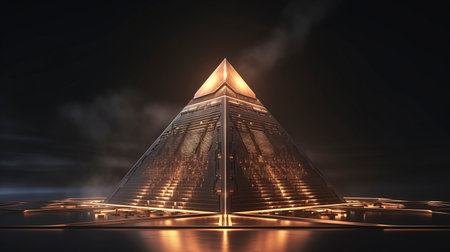 Egyptian pyramids night view, fantasy Ancient Egyptian landscape. AI Generationの素材