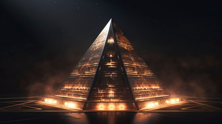 Egyptian pyramids night view, fantasy Ancient Egyptian landscape. AI Generationの素材