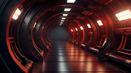 Sci-fi spaceship tunnel, neon. AI Generationの素材