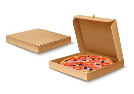 Pizza in box isolated on white backgroundのイラスト素材