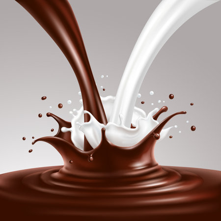 Chocolate and milk splashes on gray backgroundのイラスト素材