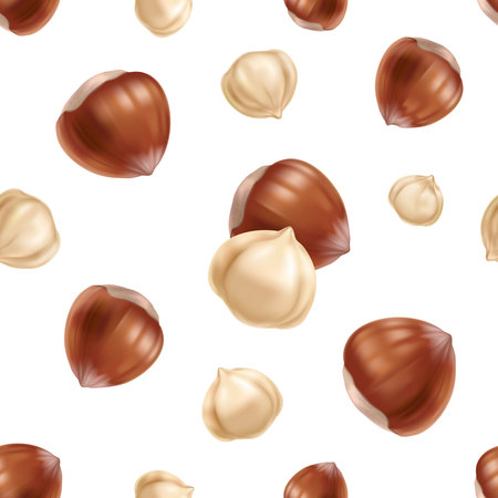 Seamless patern hazelnut isolated on white backgroundのイラスト素材