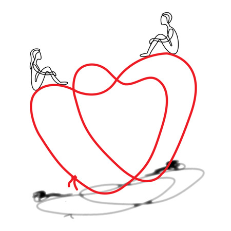 two lovers man and woman is seeting on heart black white and red logo
