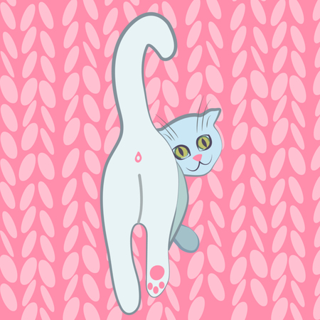 vector artistic natural grey and white cat on the pink bacground icon silhouetteのイラスト素材