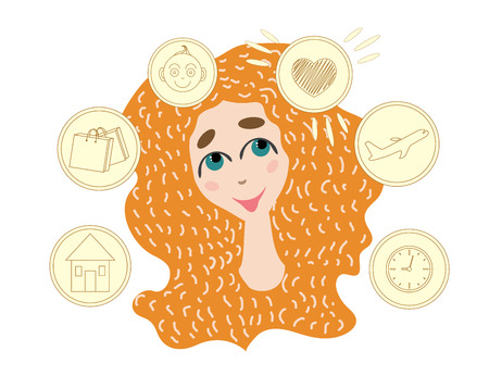 body positive woman keep all your deal in your head, women deal icon, ui, ux, feminism, orange, talanted, bright, fly mamaのイラスト素材