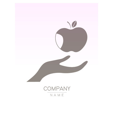 Creative icon apple in hands, logotype template. Fruit symbols of save nutrition. Vegetarian and health concept. Vector illustrationのイラスト素材