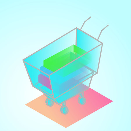 isometric 3d illustration supermerket trolley with things ofice manager for ux ui web page or APPのイラスト素材