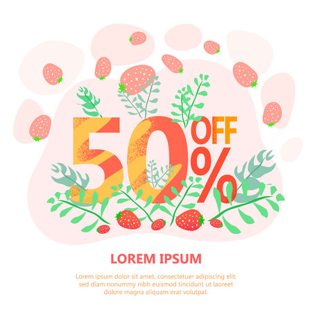 Advertising Illustration Big Sale 50 Off Spring Concept With Sweet Red Berriesのイラスト素材 ストックフォト 写真素材のstock Foto ストックドットフォト