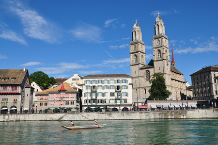 Buildings and river in the Zurich city, Switzerlandのeditorial素材