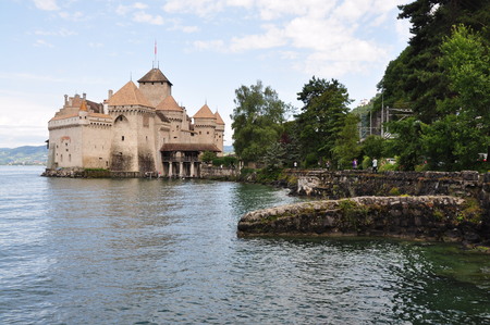 Chillon castle in Lake Geneva, Switzerlandのeditorial素材