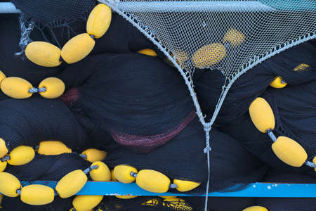 close-up of fishing boat nets.