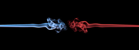 Blue smoke vs red smoke abstractの写真素材