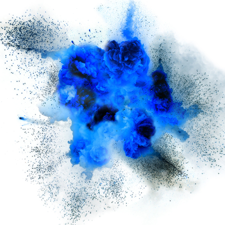 Bright blue flash explosion on a white background. fire burstの写真素材