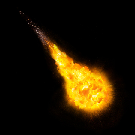 Falling asteroid. The Falling Meteor Rain. Comet in space - isolated on black backgroundの写真素材