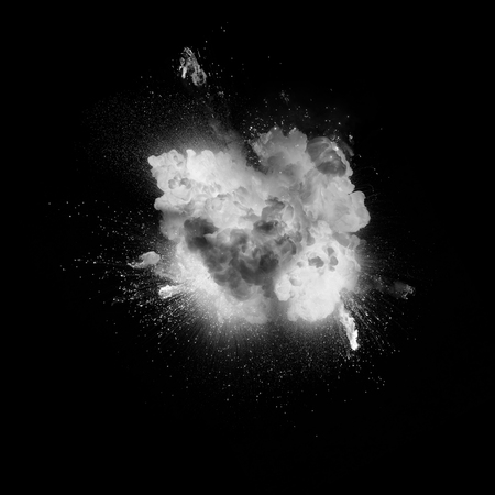 Fireball explosion with sparks over black backgroundの写真素材