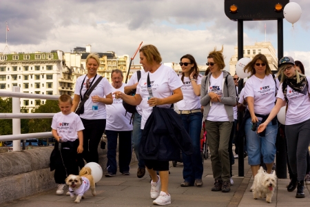 LONDON - JULY 15: Unidentified people walk the London CRY walk on Julyl 15, 2012 in London, England, UK. The CRY Heart of London Bridges Walk an annual event.のeditorial素材
