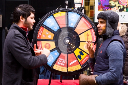 LONDON - FEBRUARY 12TH: Unidentified competitors at the Great spitalfield pancake race on the 12th of February 2013 in london, UK.  The Great Spitalfield pancake race raised money for the London's Air Ambulance.のeditorial素材