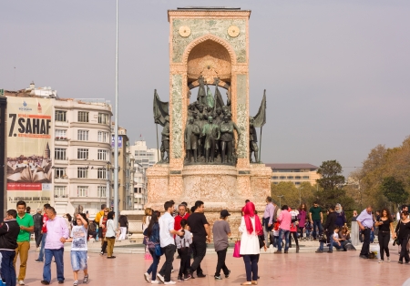 ISTANBUL, TURKEY - OCT 16TH 2013: Independance monument in Taksim square on the 16th of October 2013 in Istanbul, Turkey. The monument was made by the Italian sculptor Pietro Canonica.のeditorial素材