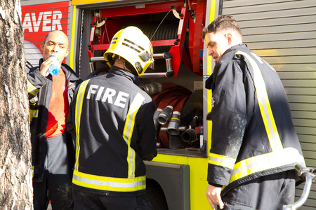 LONDON - OCTOBER 11TH: The fire brigade attend an emergency in waterloo on October 11th, 2014 in...