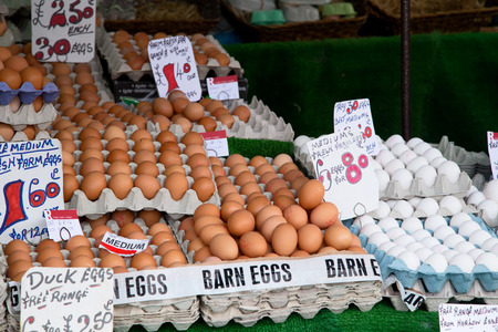 LONDON - OCTOBER 16TH: Fresh eggs at the Dalston Market on October the 16th, 2014 in London, England, UK. The Dalston Market has 181 stallsのeditorial素材