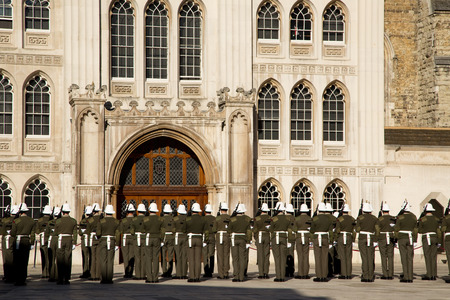 LONDON - OCTOBER 28TH: The royal marines on parade at the guildhall on October the 28th 2014 in...