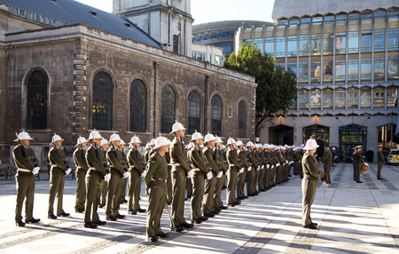 LONDON - OCTOBER 28TH: The royal marines on parade at the guildhall on October the 28th 2014 in...