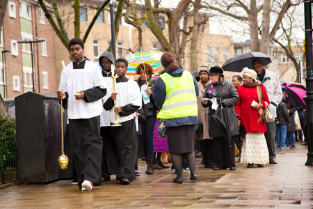 LONDON - MARCH 29TH: Unidentified people at a palm sunday procession on March the 29th, 2015, in...
