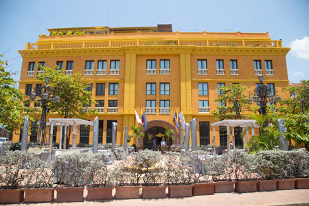 CARTAGENA - SEPTEMBER 13TH: The exterior of charleston santa teresa hotel  on September the 13th, 2015 in Cartagena, Colombia. Cartagena is popular colombian touristic city.のeditorial素材
