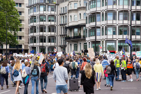 LONDON - July 2nd: Protesters at the march for europe protest on July the 2nd, 2016 in London,...