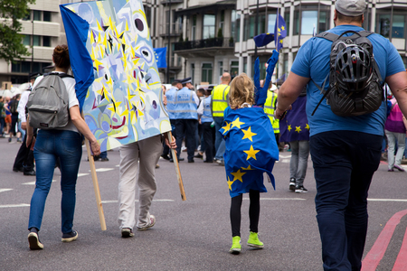 LONDON - July 2nd: Protesters at the march for europe protest on July the 2nd, 2016 in London, england, uk. An estimated 35 thousand attended the march.のeditorial素材