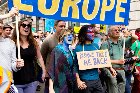 LONDON - July 2nd: Protesters at the march for europe protest on July the 2nd, 2016 in London, england, uk. An estimated 35 thousand attended the march.のeditorial素材
