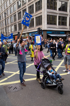 LONDON - July 2nd: Protesters at the march for europe protest on July the 2nd, 2016 in London, england, uk. An estimated 35 thousand attended the march.のeditorial素材