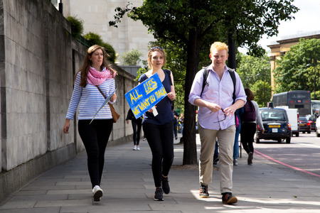 LONDON - July 2nd: Protesters at the march for europe protest on July the 2nd, 2016 in London, england, uk. An estimated 35 thousand attended the march.のeditorial素材