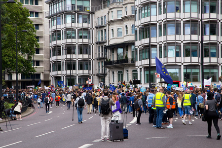 LONDON - July 2nd: Protesters at the march for europe protest on July the 2nd, 2016 in London, england, uk. An estimated 35 thousand attended the march.のeditorial素材