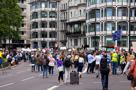 LONDON - July 2nd: Protesters at the march for europe protest on July the 2nd, 2016 in London, england, uk. An estimated 35 thousand attended the march.のeditorial素材